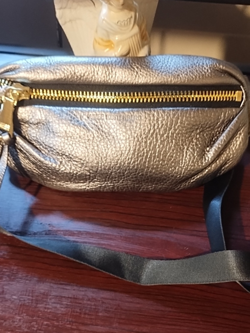 Aimee Kestenberg NWOT Metallic Silver Leather Crossbody Belt Bag .